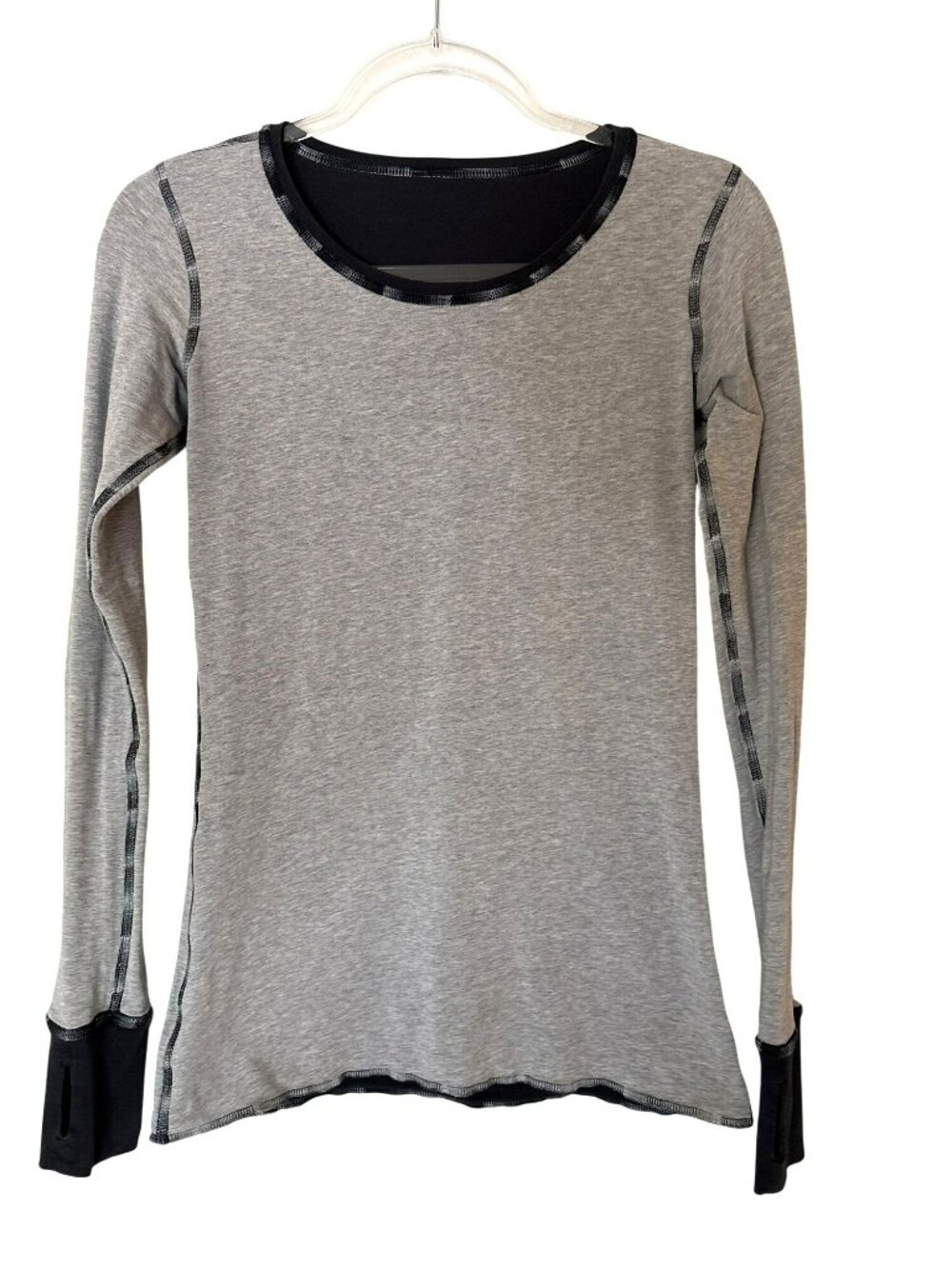 Lululemon Reversible Cabin Long-Sleeve Tee Black/Grey Thumbholes Size 4